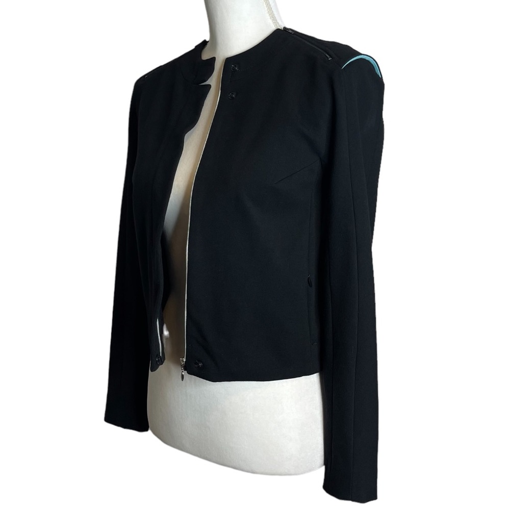 DIANE VON FURSTENBERG DVF Blazer Jacket Zip Front Moto Black Blue XXS
